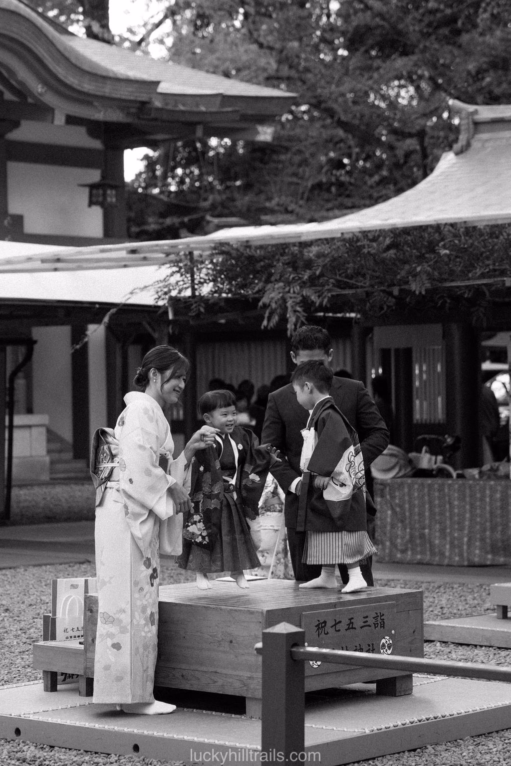 Traditional Japanese Hie Shrine among urban buildings